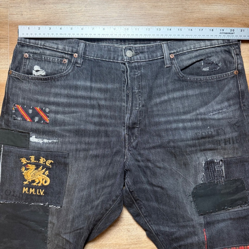 Polo Ralph Lauren Sullivan Slim Jeans Mens 40x30 Black Patchwork Distressed - Picture 12 of 16
